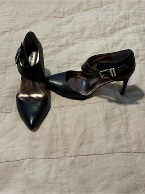 BCBGeneration Black Pointed-Toe Mary Jane Heels with Ankle Strap